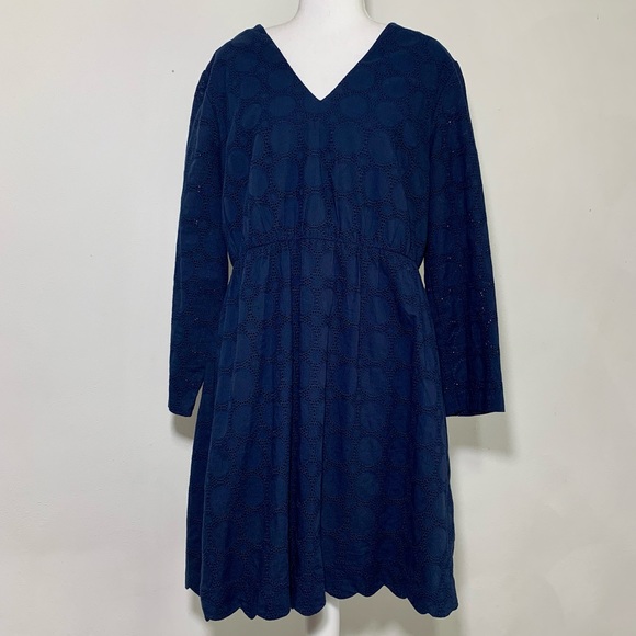 J Crew Long Sleeve Navy Eyelette Party Dress H8471 - Picture 2 of 11